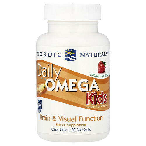 Nordic Naturals, Daily Omega Kids™, Suplemento con omega para niños de 3 años en adelante, Frutas naturales, 30 cápsulas blandas
