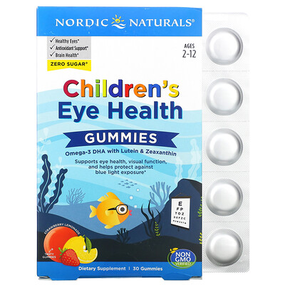Nordic Naturals Children's Eye Health Gummies, Ages 2-12, Strawberry Lemonade, 30 Gummies