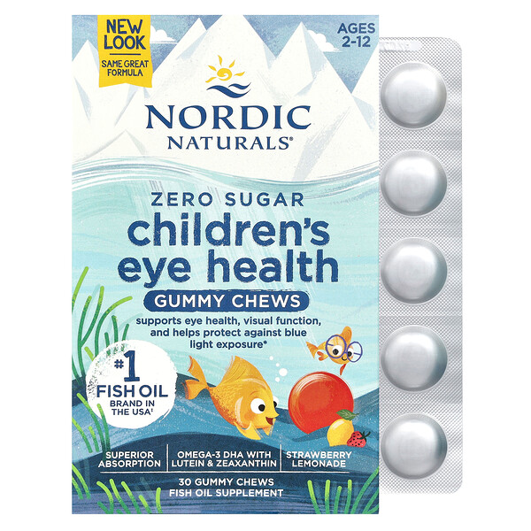 Nordic Naturals Children's Eye Health Gummies, Zero Sugar, Ages 2-12, Strawberry Lemonade, 30 Gummy Chews