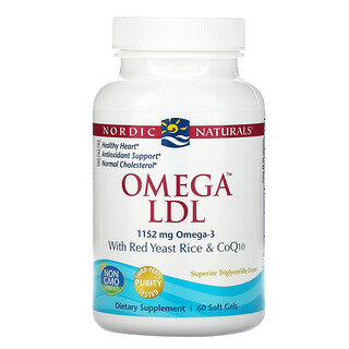 Nordic Naturals, Omega LDL con arroz de levadura roja y CoQ10, 1,152 mg, 60 geles blandos