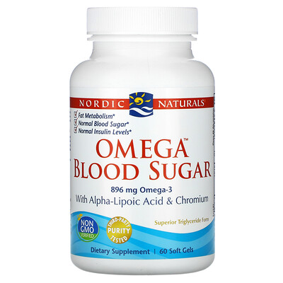 Nordic Naturals Omega Blood Sugar, пищевая добавка с омега-3 для поддержания уровня глюкозы в крови, 896 мг, 60 капсул
