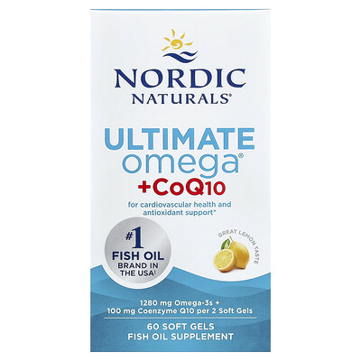 Nordic Naturals, Ultimate Omega® con CoQ10, Suplemento de aceite de pescado con omega-3 y CoQ10, Limón, 60 cápsulas blandas