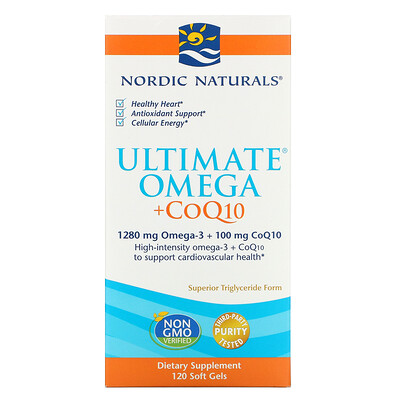 Nordic Naturals Ultimate Omega + CoQ10, 1000 мг, 120 мягких желатиновых капсул
