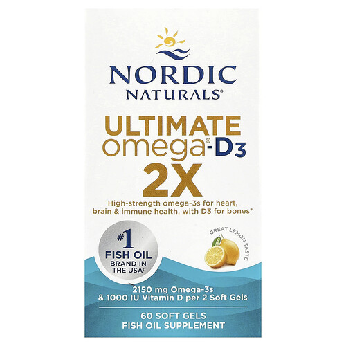 Nordic Naturals Ultimate Omega®-D3 2X, Great Lemon, 60 Soft Gels