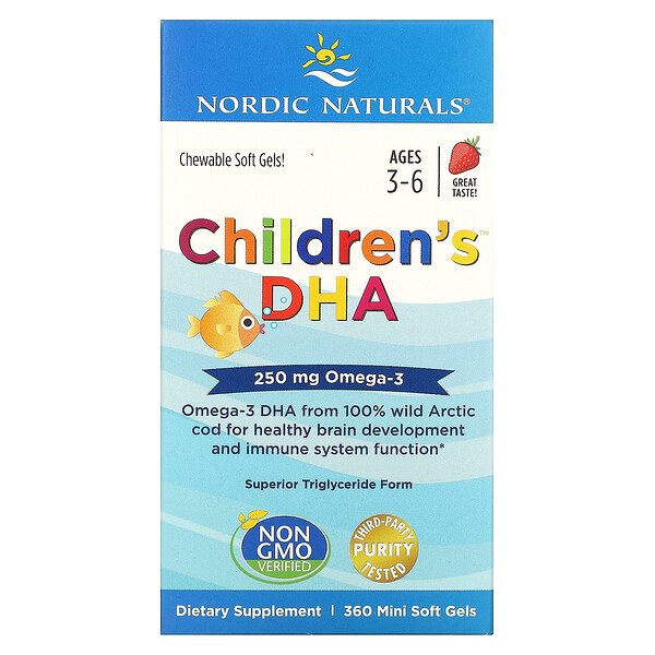 Nordic Naturals, Children‘s DHA, DHA für Kinder von 3–6 Jahren, Erdbeere, 250 mg, 360 Mini-Weichkapseln