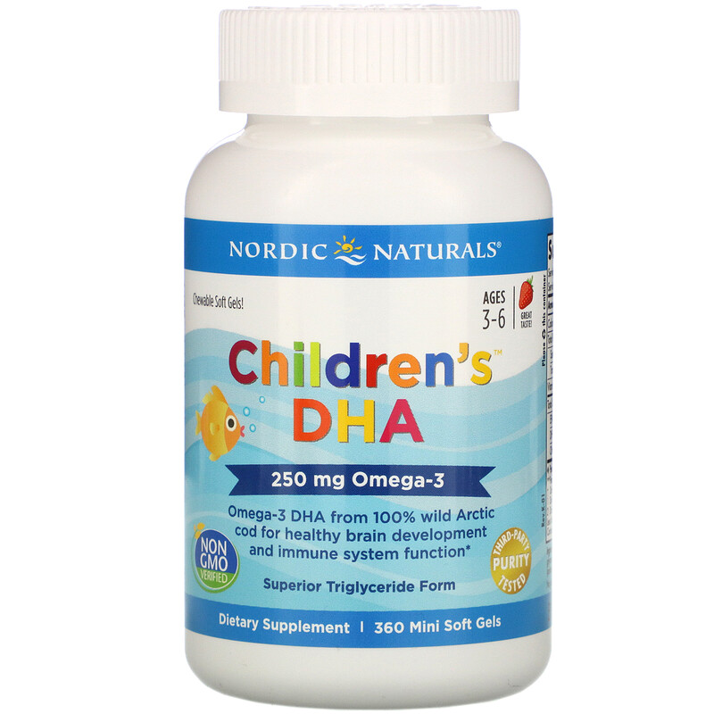 Nordic Naturals, Children's DHA, Ages 3-6, Strawberry, 250 mg, 360 Mini ...
