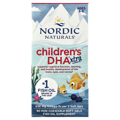 Nordic Naturals, DHA Xtra para niños, De 3 a 6 años, Baya, 636 mg, 90 minicomprimidos