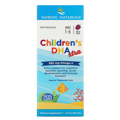 Nordic Naturals Children's DHA Xtra, для детей возрастом 1–6 лет, ягодный вкус, 880 мг, 60 мл (2 жидк. унции)