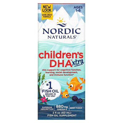 Nordic Naturals Children's DHA Xtra для детей возрастом 1–6 лет вкус ягодного пунша 880 мг 60 мл (2 жидк. унции)