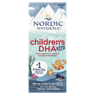 Nordic Naturals‏, Children's DHA Xtra, גיל שנה עד 6, טעם פונץ' פירות יער, 880 מ”ג, 60 מ”ל (2 אונקיות)
