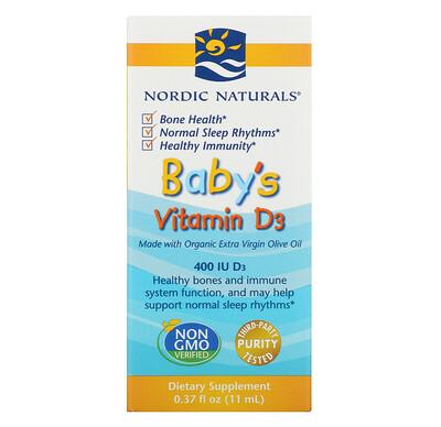 Nordic Naturals витамин D3 в каплях, для детей, 400 МЕ, 11 мл (0,37 жидк. унции)