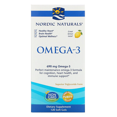 Nordic Naturals Омега-3, лимон, 690 мг, 120 мягких желатиновых капсул