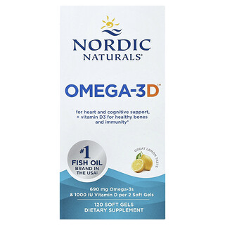 Nordic Naturals, Omega-3D™, Omega-3 Fischöl, großartiger Zitronengeschmack, 120 Weichkapseln