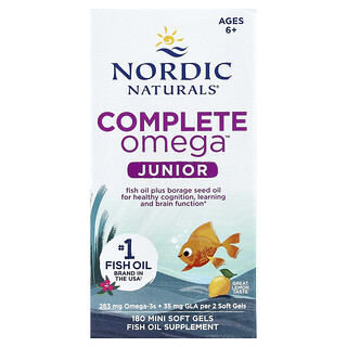 Nordic Naturals, Complete Omega™ Junior, Ages 6+, Lemon, 180 Mini Soft Gels