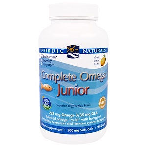 Nordic Naturals, Комплексные витамины Omega со вкусом лимона для детей и подростков, 500 мг, 180 жевательных гелевых капсул
