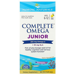 Отзывы о нордик Натуралс, Complete Omega Junior, Ages 6-12, Lemon, 180 Mini Soft Gels