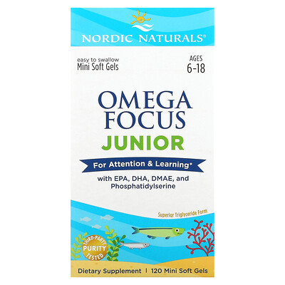 

Nordic Naturals Omega Focus Junior Ages 6-18 120 Mini Soft Gels