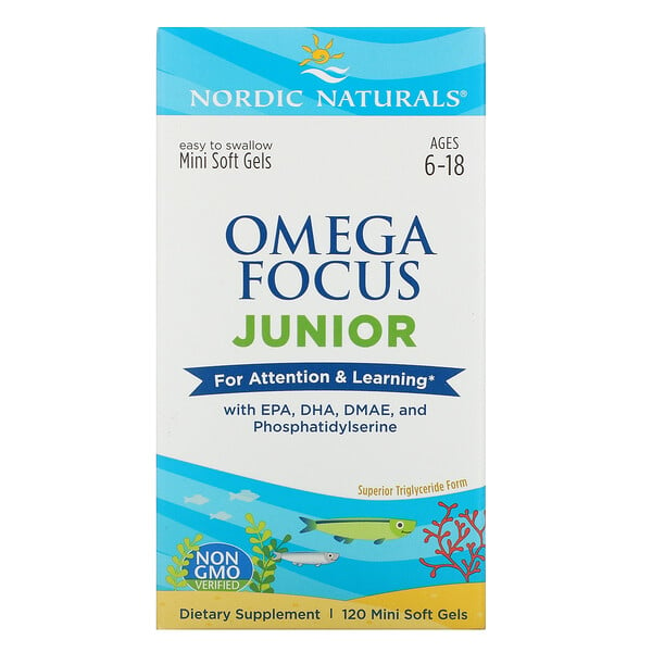 Omega Focus Junior, Ages 6-18, 120 Mini Soft Gels
