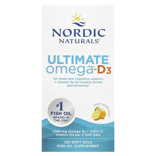 Nordic Naturals Ultimate Omega®-D3, Lemon, 120 Soft Gels