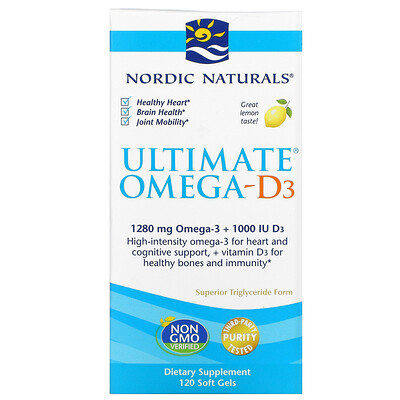 

Nordic Naturals, Ultimate Omega-D3, Lemon, 640 mg, 120 Soft Gels