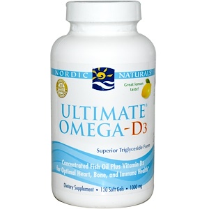 Nordic Naturals, Ultimate Omega-D3, с лимоном, 1000 мг, 120 гелевых капсул