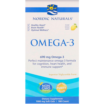 Омега-3, со вкусом лимона, 690 мг, 180 желатиновых капсул