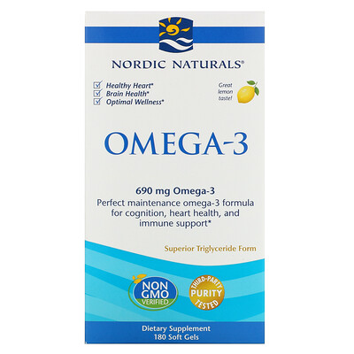 Nordic Naturals Омега-3, лимон, 690 мг, 180 капсул