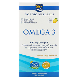 Nordic Naturals, أوميجا 3 - ليمون، 345 مغ، 180 كبسولة هلامية