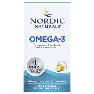 Nordic Naturals, Ômega-3, Limão, 180 Cápsulas Softgel (345 mg por Cápsula Softgel)