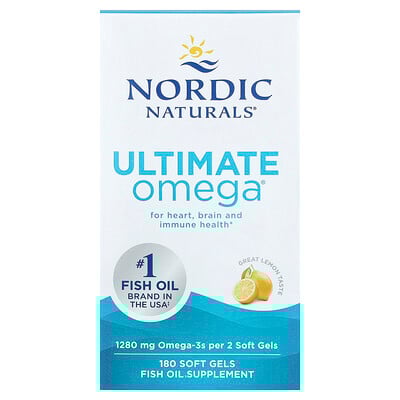 Nordic Naturals, Ultimate Omega®, Suplemento de aceite de pescado con omega-3, Limón delicioso, 180 cápsulas blandas (640 mg por cápsula blanda)