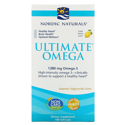 Nordic Naturals Ultimate Omega, со вкусом лимона, 1280 мг, 180 капсул
