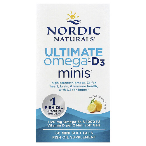 Nordic Naturals Ultimate Omega®-D3 Minis, Great Lemon, 60 Mini Soft Gels