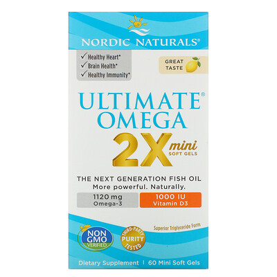 Nordic Naturals Ultimate Omega 2X с витамином D3, лимон, 60 мягких мини-таблеток