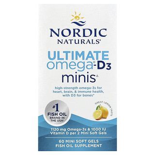Nordic Naturals, Ultimate Omega®-D3 Minis, Gran limón, 60 minicápsulas blandas