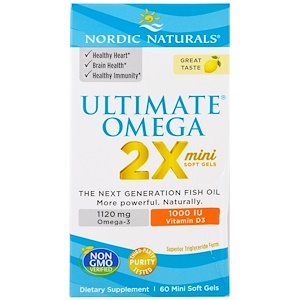 Купить Nordic Naturals, Ультра Омега 2X, 60 миниатюрных мягких желатиновых конфет  на IHerb