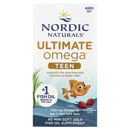 Nordic Naturals, Teen, Ultimate Omega® Fish Oil, Ultimate Omega® Fischöl für Jugendliche, ab 12 Jahren, Erdbeere, 60 Mini-Weichkapseln