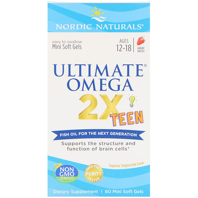 Nordic Naturals 終極Omega 2X ,青少年,草莓,60粒軟膠囊