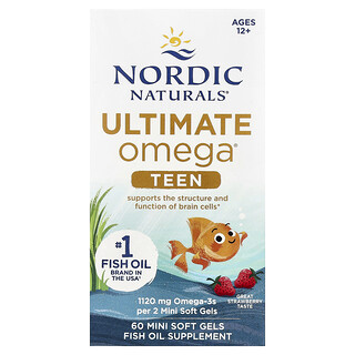 Nordic Naturals‏, Teen, שמן דגים Ultimate Omega®‎, לגילאי 12 ומעלה, בטעם תות, 60 כמוסות ג'ל קטנות