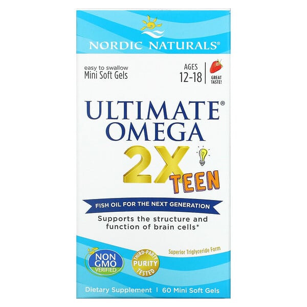 Ultimate Omega 2X Teen, Ages 12-18, Strawberry, 60 Mini Soft Gels
