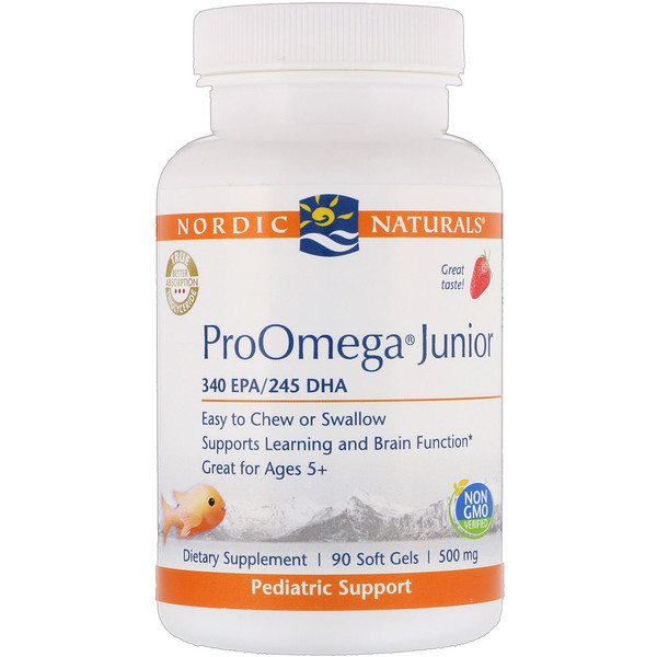 Nordic Naturals, ProOmega Junior, Strawberry, 500 mg, 90 Soft Gels