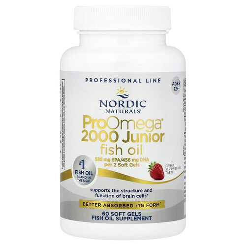 Nordic Naturals, ProOmega® 2000 Junior-Fischöl, ab 12 Jahren, Erdbeere, 60 Weichkapseln