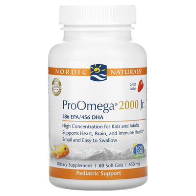 

Nordic Naturals Детская добавка ProOmega 2000, со вкусом клубники, 650 мг, 60 мягких желатиновых капсул