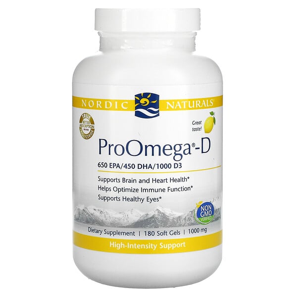 ProOmega-فيتامين د، نكهة الليمون، 1,000 ملجم، 180 كبسولة هلامية