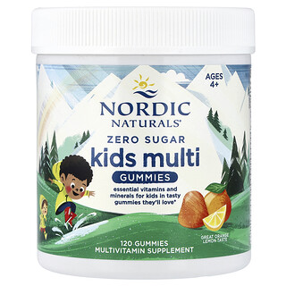 Nordic Naturals, Zero Sugar Kids -monikarkit, 4-vuotiaille ja vanhemmille, appelsiini-sitruuna, 120 karkkia