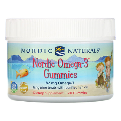 Nordic Naturals Жевательные конфеты Nordic Omega-3 со вкусом мандарина, 82 мг, 60 жевательных конфет