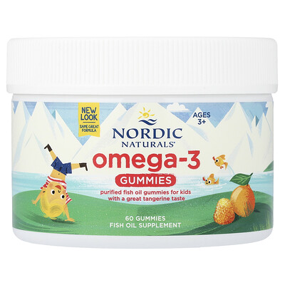 Nordic Naturals, Gomitas con omega-3, De 3 años en adelante, Mandarina, 60 gomitas (41 mg por gomita)