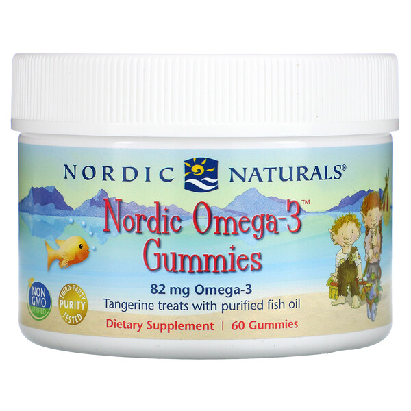 Nordic Omega-3 Gummies, Tangerine Treats, 82 mg, 60 Gummies