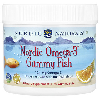 Nordic Naturals, Nordic Omega-3 Gummy Fish, «мандариновые лакомства», 124 мг, 30 жевательная таблеток в форме рыбок