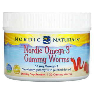 Nordic Naturals, Nordic Omega-3 Gummy Worms, Strawberry, 63 mg, 30 Gummy Worms