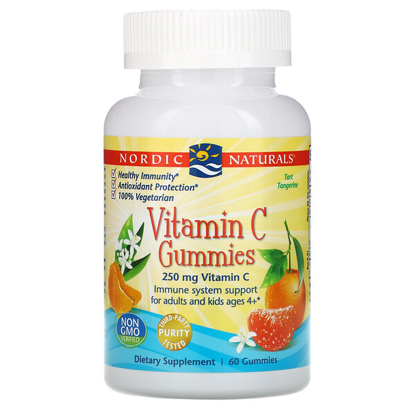 жевательные таблетки с витамином C, со вкусом мандарина, 125 мг, 60 жевательных таблеток